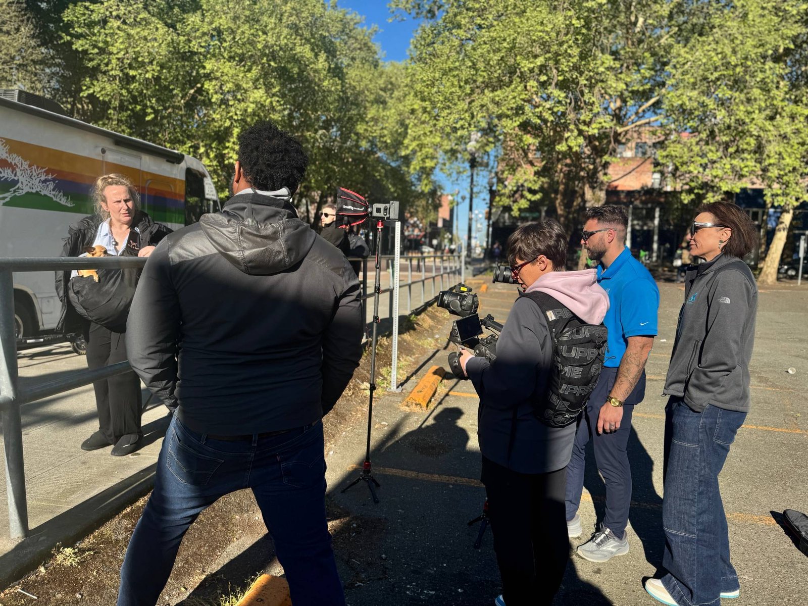 Mission Mobile Medical marketing team filming on location at a mobile clinic community event